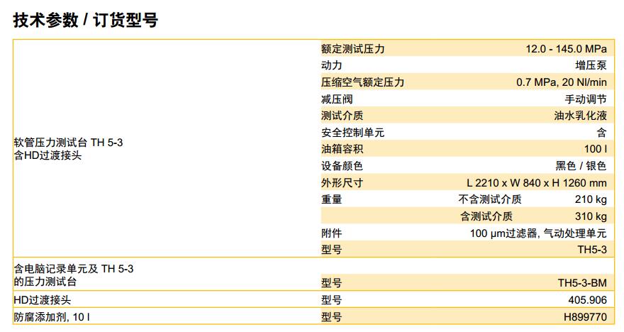 Parker派克軟管總成測試臺TH5-3測試壓力達145.0MPa 技術參數(shù)